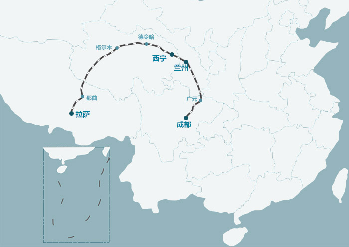 成都-拉薩火車路線圖