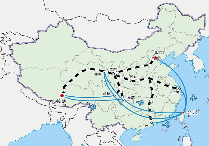 台灣到拉薩的交通路線圖